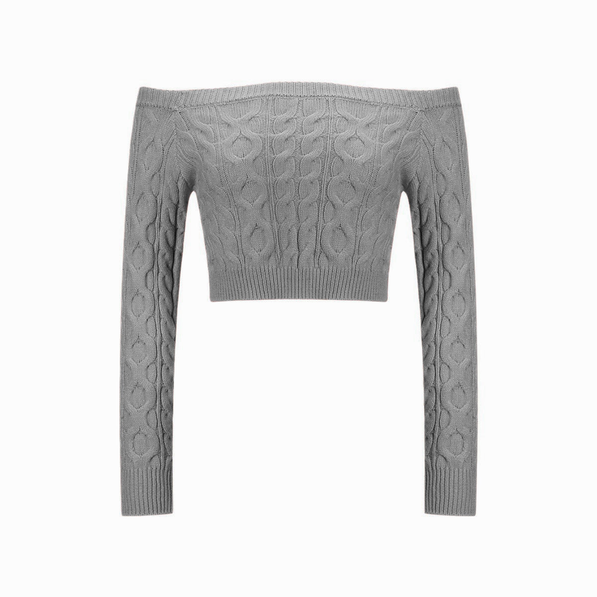 Damen Strickpullover Off-Shoulder Zopfmuster Eveloria