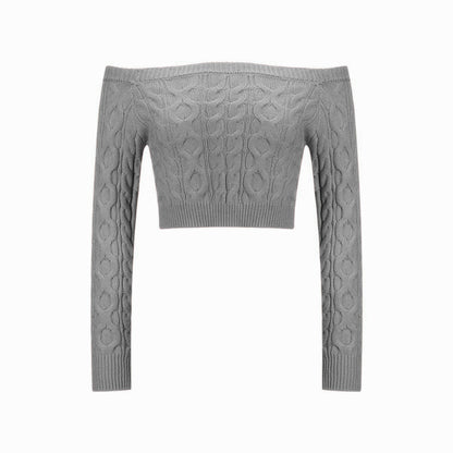 Damen Strickpullover Off-Shoulder Zopfmuster Eveloria