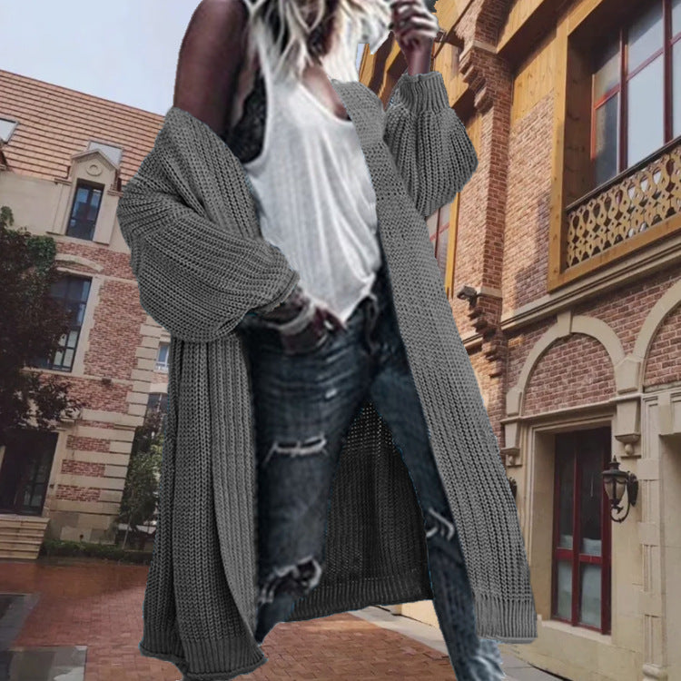 Damen Cardigan Grobstrick Voluminöse Ärmel Beige