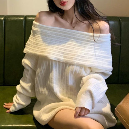 Damen Off-Shoulder Pullover Strickmaterial Eveloria