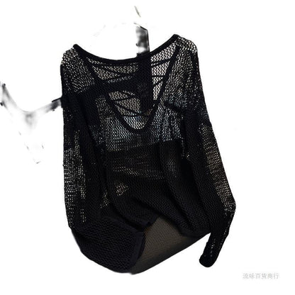 Damen Netzpullover Offener Schnitt V-Ausschnitt Eveloria