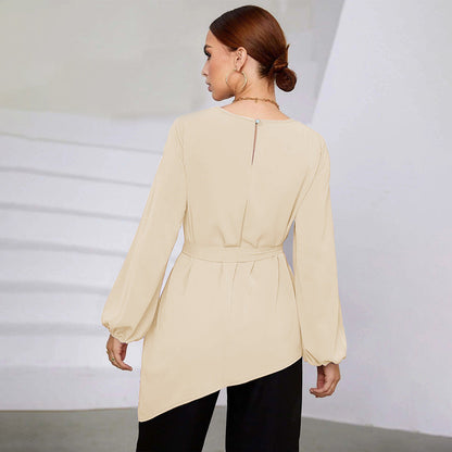 Damen Asymmetrisches Blusen-Shirt mit Taillengürtel Eveloria