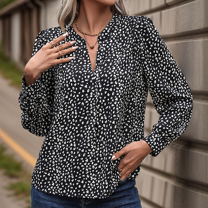 Damen Bluse Rüschendetails Punktmuster Eveloria
