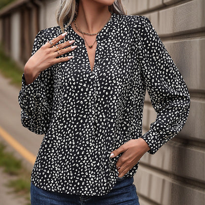 Damen Bluse Rüschendetails Punktmuster Eveloria