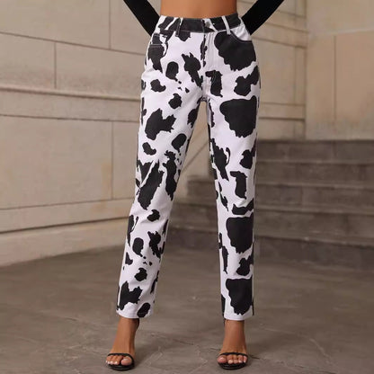 Damen Jeanshose Lässig Kuhflecken-Muster Eveloria