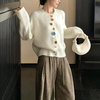 Damen Strickcardigan Bunt Knöpfe Struktur