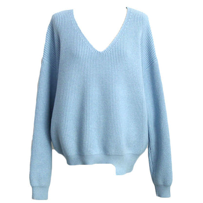 Damen Pullover V-Ausschnitt Rippstruktur Kuschelfaser Grau