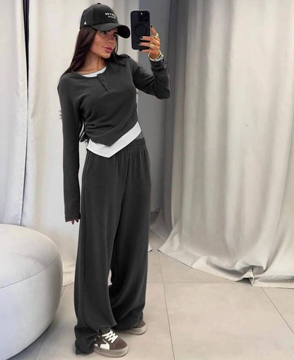 Damen Zwei-teiliges Outfit mit Kragen und weiten Hosen