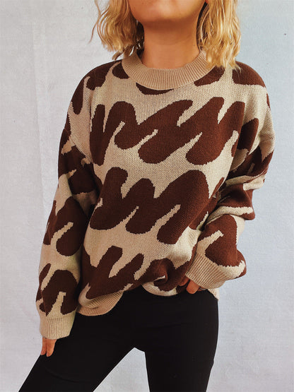 Damen Oversized Strickpullover Auffälliges Muster Eveloria