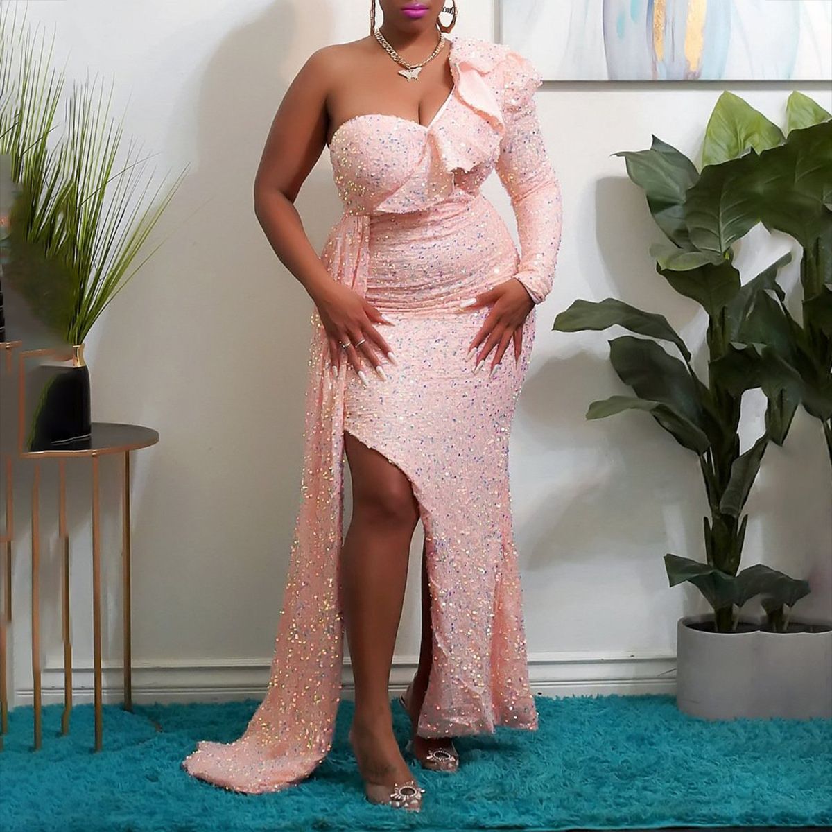 Eveloria Damen Abendkleid Asymmetrisch Fließend