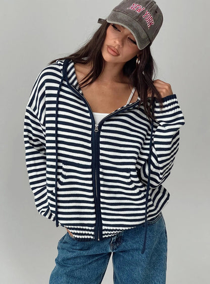 Damen Cardigan Gestreift Hochwertiger Reißverschluss Lässig