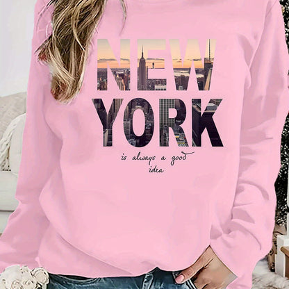 Damen Sweatshirt New York Skyline Druck Gemütlich Größe S-XXL