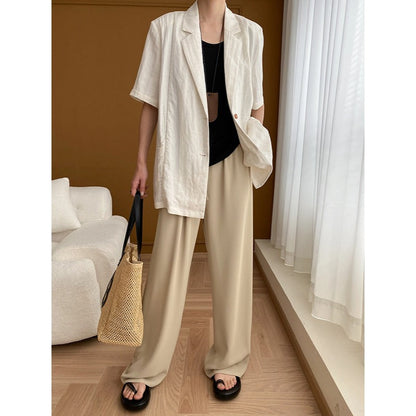 Damen Leinenblazer Kurzärmelig Eveloria Beige