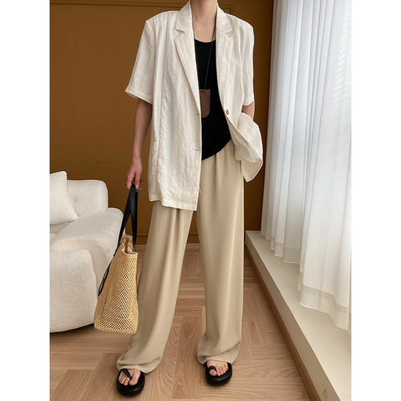 Damen Leinenjacke Elegantes Design Locker Passform Beige