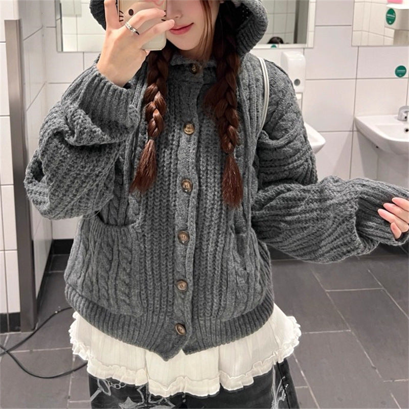 Damen Grobstrickjacke Kapuze Große Taschen Eveloria