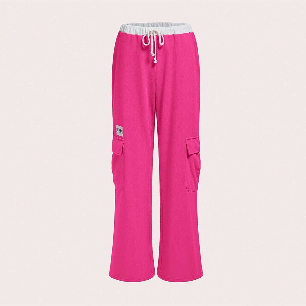 Damen Cargo-Hose Weites Bein Elastischer Bund Schwarz Eveloria - Eveloria