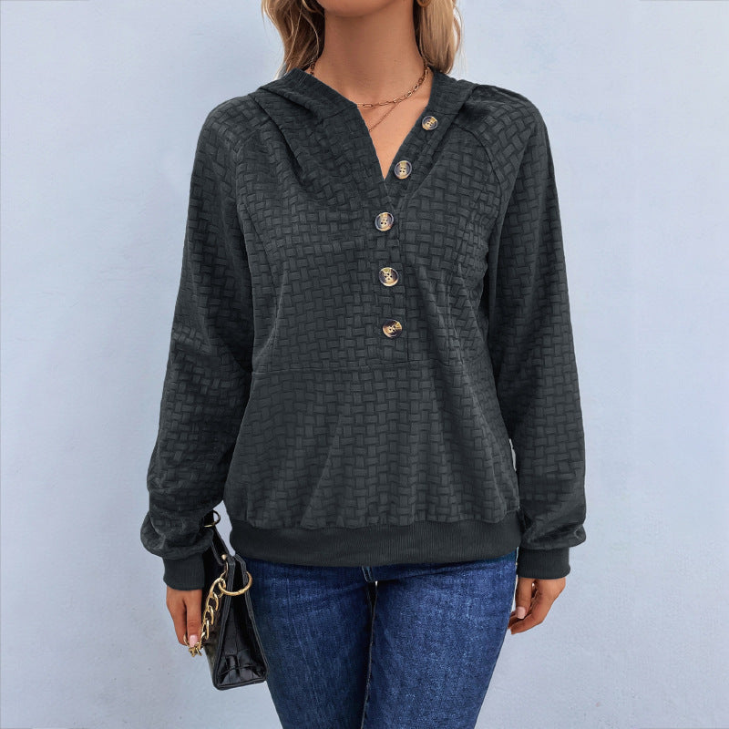 Damen Kapuzenpullover Strukturiert Dekorative Knöpfe Eveloria