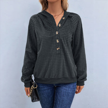 Damen Kapuzenpullover Strukturiert Dekorative Knöpfe Eveloria