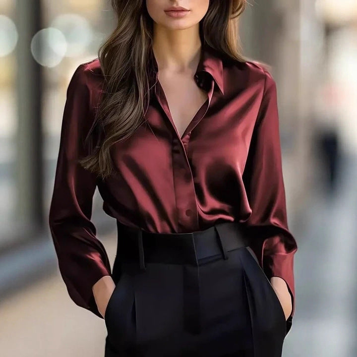 Damen Satinbluse Klassischer Schnitt Dezent Glanz