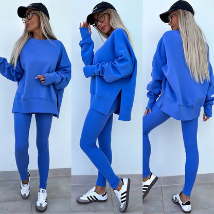 Damen Sport-Loungewear-Set Sweatshirt und Leggings Weite Passform