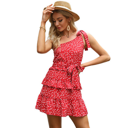 Damen Ärmelloses Wickelkleid Rüschendetails Taillenzug Eveloria