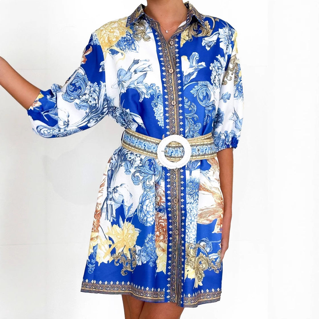 Damen Blumenkleid mit Gürtel Eveloria