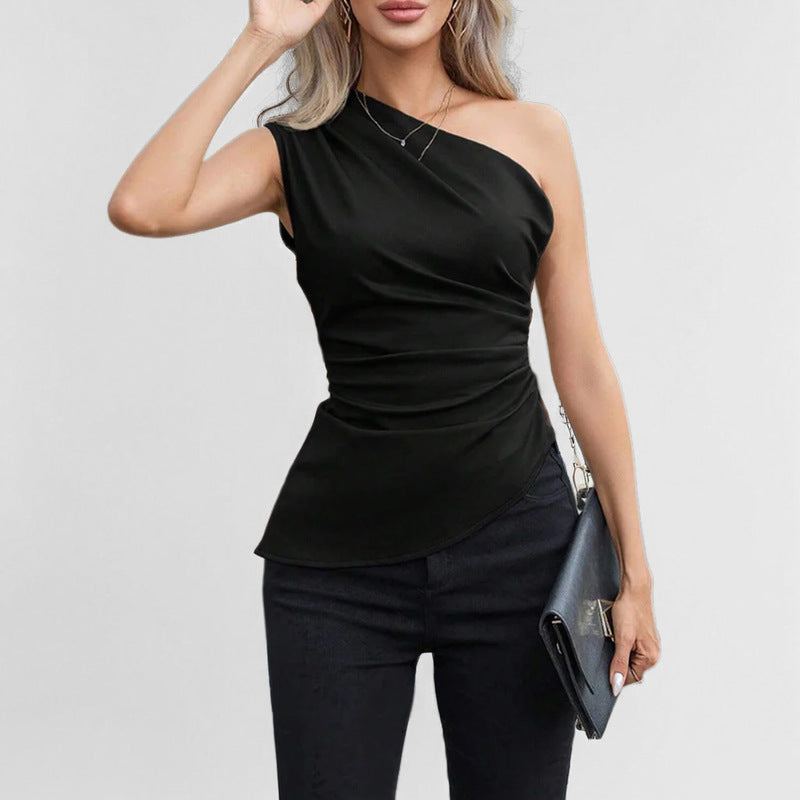 Damen One-Shoulder-Oberteil mit Raffungen Asymmetrisch