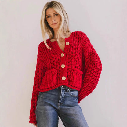 Damen Strickjacke Kuschelig Mit Taschen Goldfarben - Eveloria
