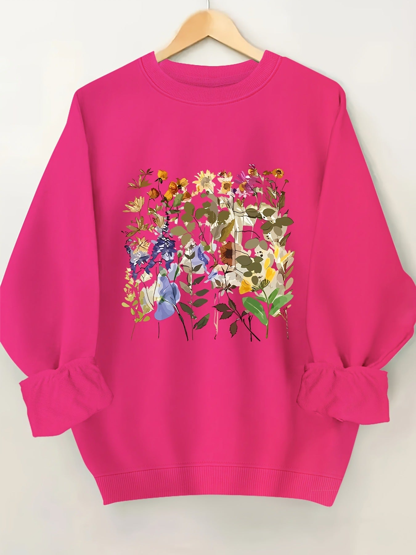 Damen Sweatshirt Floralmuster Bequem Grün
