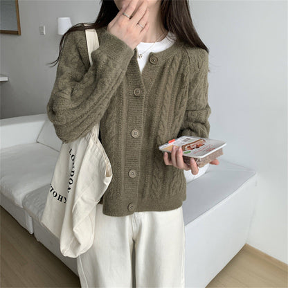 Damen Grobstrickjacke Zopfmuster Breite Ärmel Eveloria