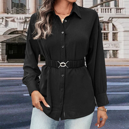 Damen Bluse Elastischer Taillengürtel Eveloria