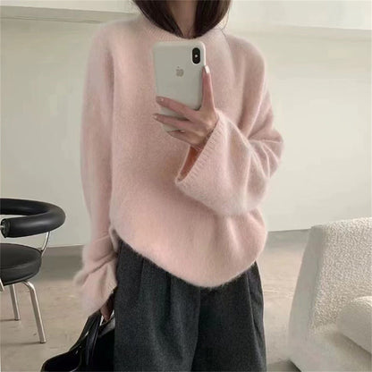 Damen Oversized Pullover Mohair-Wolle Flauschig Beige Eveloria