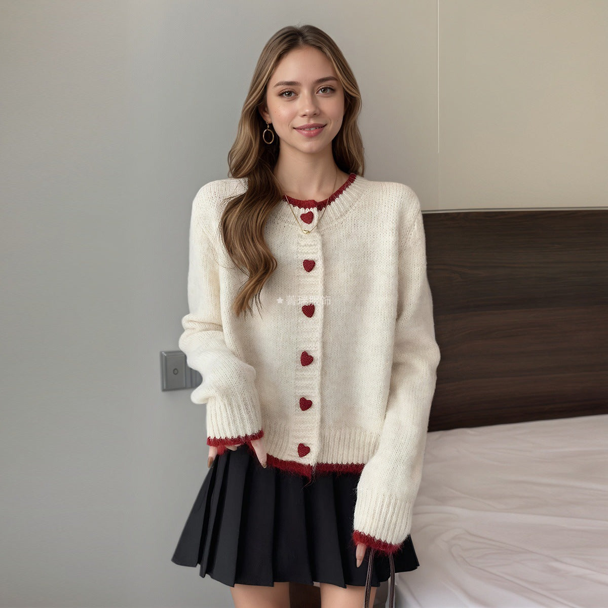 Damen Strickcardigan mit Herzknöpfen Eveloria