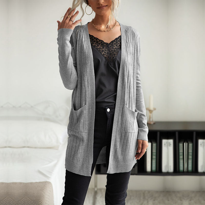 Damen Strickjacke mit Taschen und Struktur Oberfläche