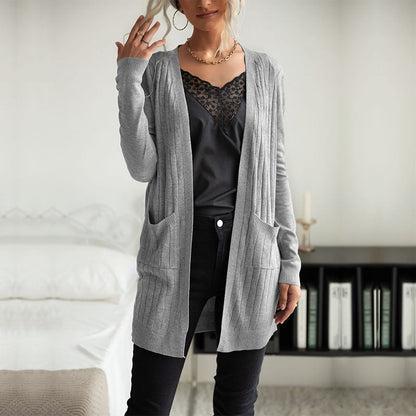 Damen Strickjacke mit Taschen und Struktur Oberfläche