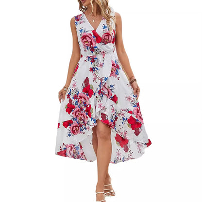 Damen Maxikleid Floralmuster Schwingender Saum Eveloria