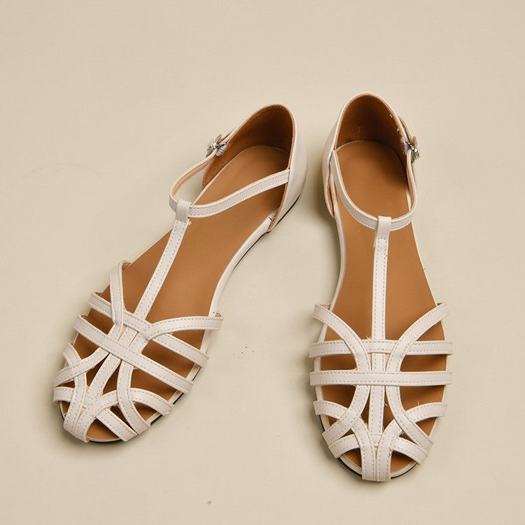 Damen Flachsandalen Verstellbarer Riemen Modischer Schnitt Beige - Eveloria