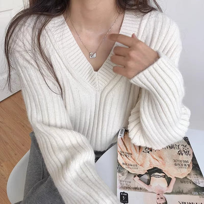 Damen Feinstrickpullover V-Ausschnitt Lässiger Schnitt Eveloria