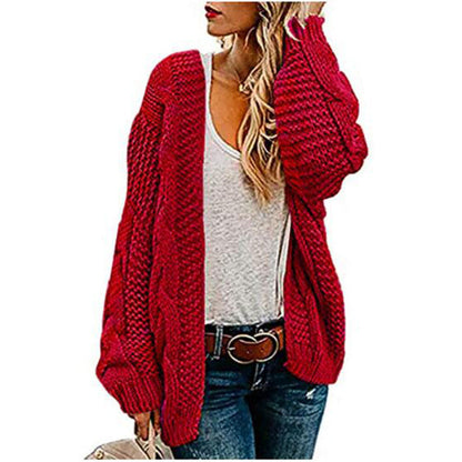 Damen Grobstrick-Cardigan Zopfmuster Weit Schnitt Eveloria