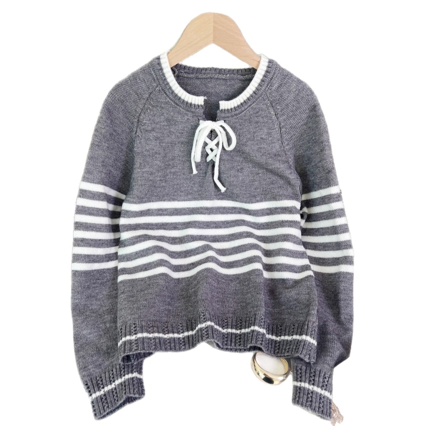 Damen Pullover Streifenmuster Seitlicher Kordelzug Modern Eveloria
