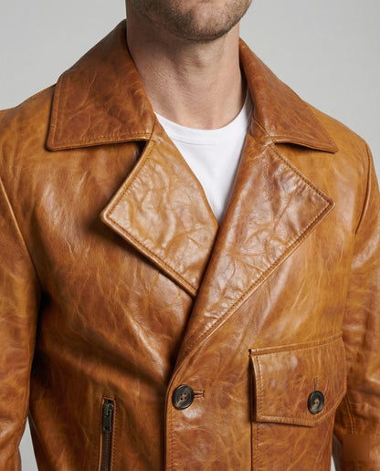 Herren Lederjacke Biker Kurz Revers
