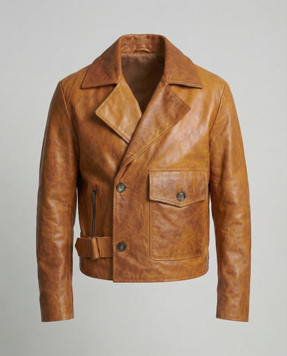 Herren Lederjacke Biker Kurz Revers