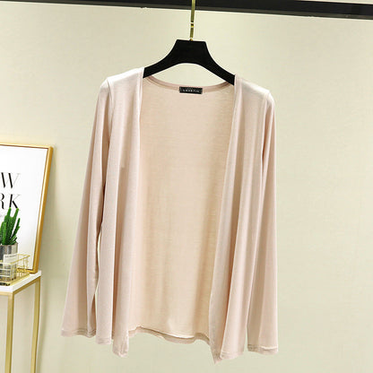 Damen Strickjacke Leicht Offener Schnitt Länge Ärmel Beige