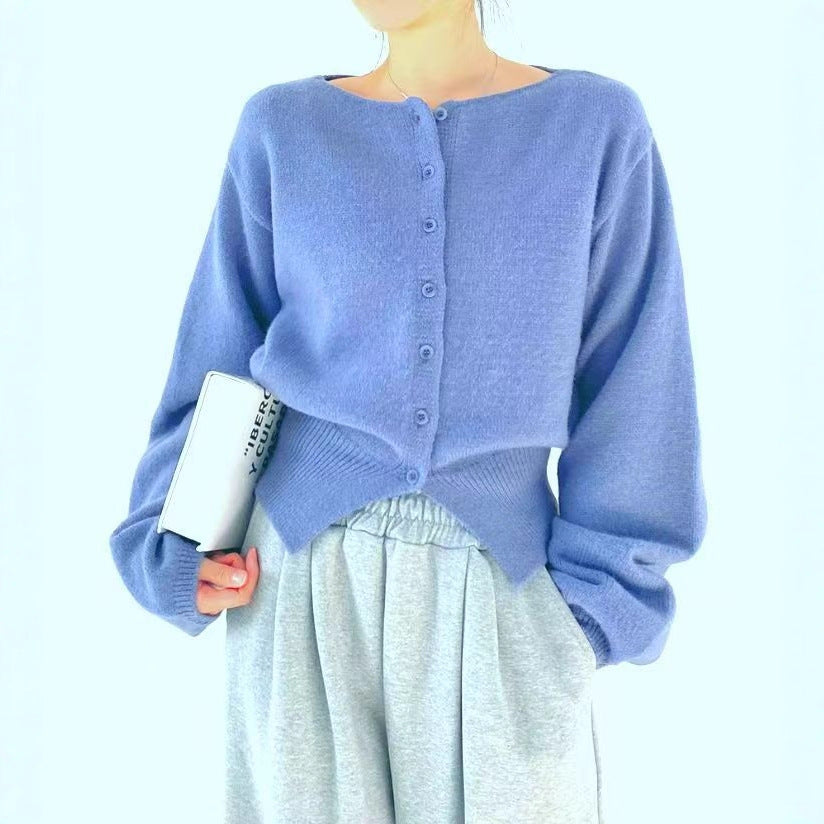 Damen Crop-Pullover Oversized Ärmel Knopfdetail Eveloria