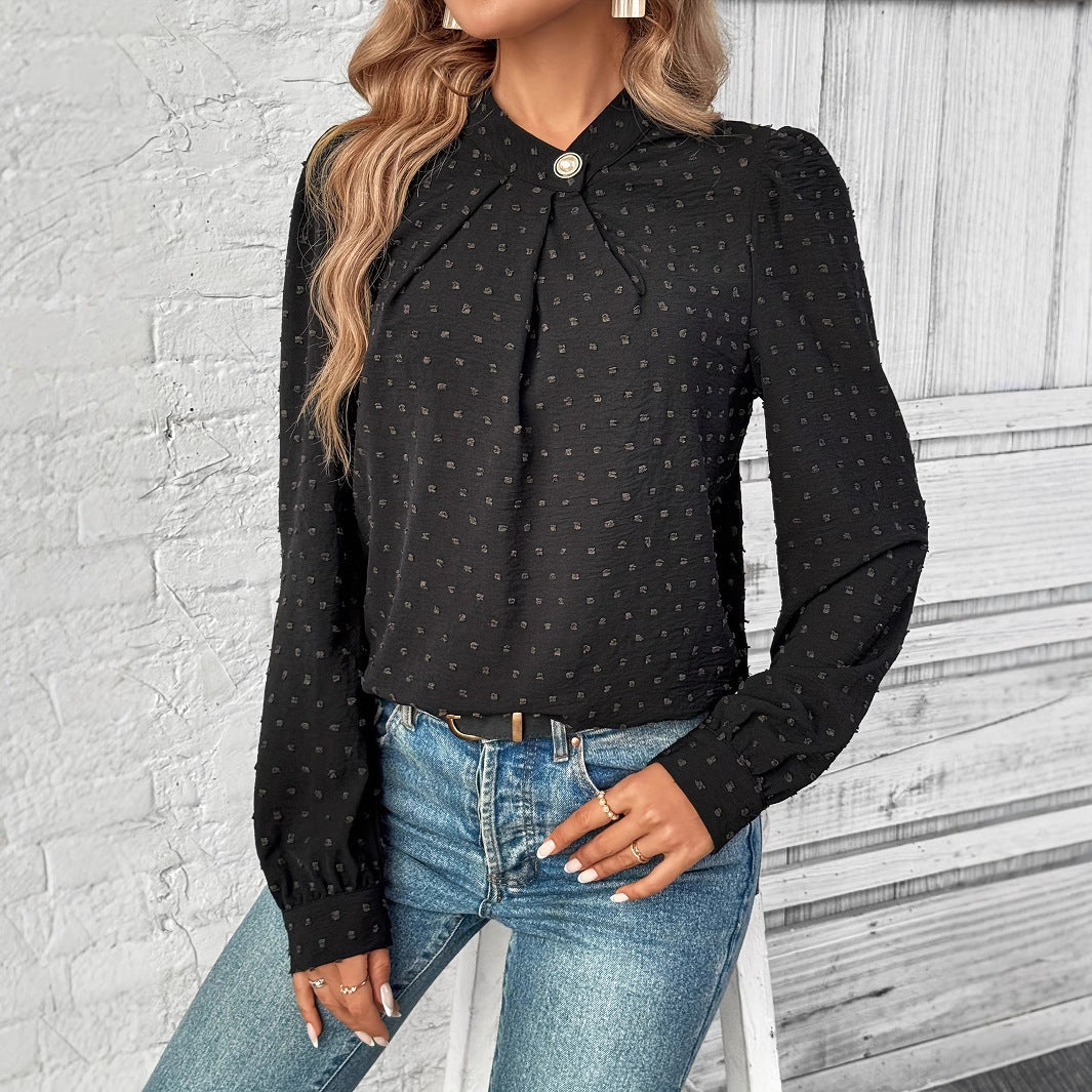 Damen Bluse Rüschendetails Edelknöpfe Eveloria