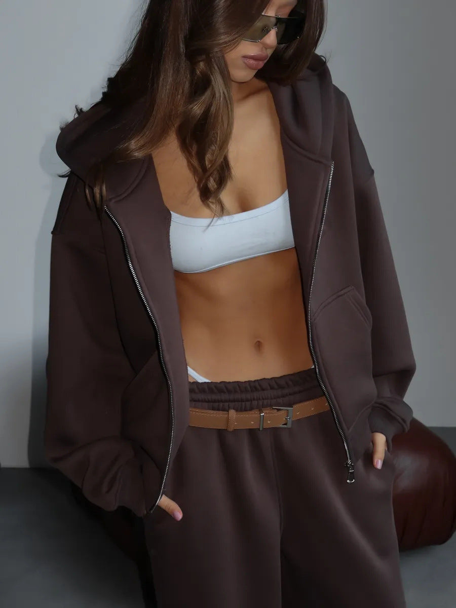 Damen Oversize-Jacke mit Reißverschluss und weiten Hosen