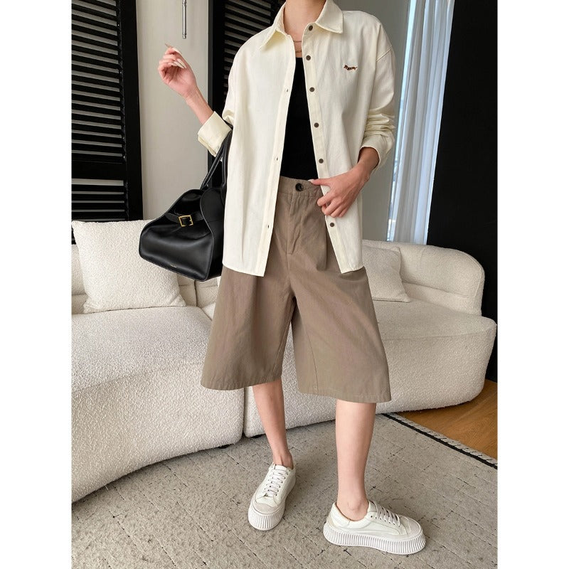 Damen Überhemdjacke Lässig Mit Taschen Beige Eveloria