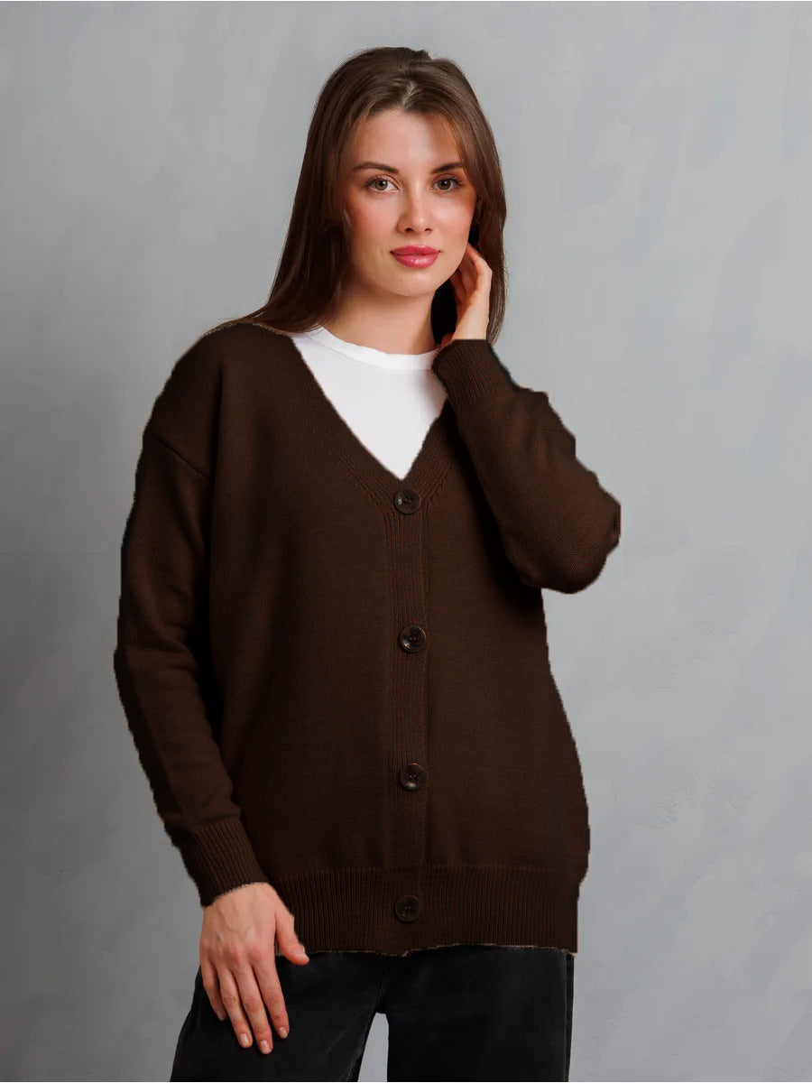 Damen Strickjacke V-Ausschnitt Knöpfe Eveloria