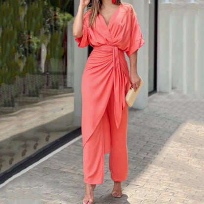 Damen Wickeljumpsuit Lässig Tailliert Eveloria