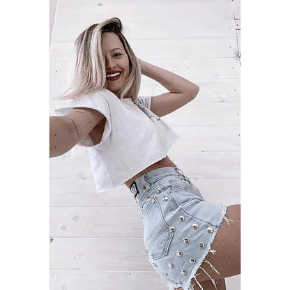 Damen Jeansrock Lässig Nieten Eveloria